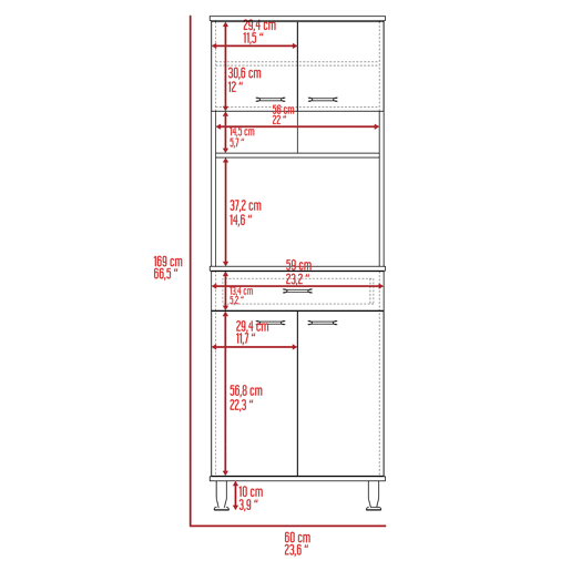 Despensa de cozinha Della em melamina com 5 prateleiras, 4 portas, espaço para micro-ondas e 1 gaveta , cinzento , 169 cm X 60 cm X 35 cm Despensa de cozinha Della em melamina com 5 prateleiras, 4 portas, espaço para micro-ondas e 1 gaveta , cinzento , 169 cm X 60 cm X 35 cm