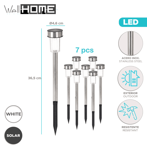 Well Home Conjunto de 7 luzes solares Ø4,6cm em aço inoxidável