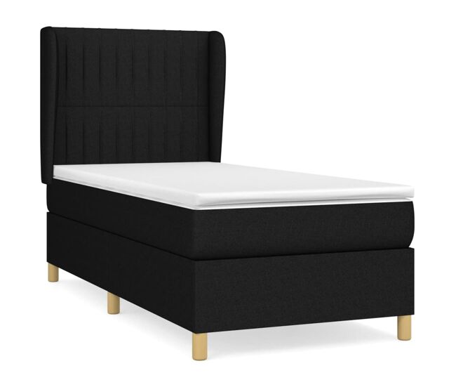 Cama box spring con colchón tela negro 80x200 cm rayas verticales