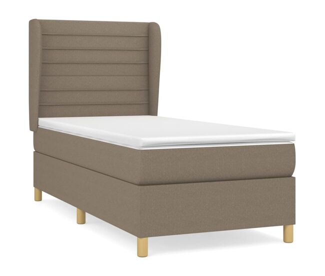 Cama box spring con colchón tela gris taupe 100x200 cm rayas horizontales