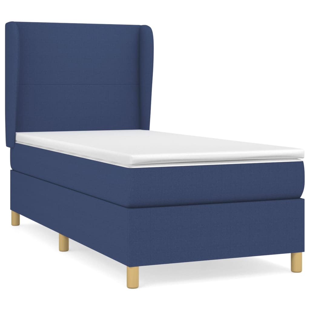 cama box spring con colchon tela azul 100x200 cm diseno plano