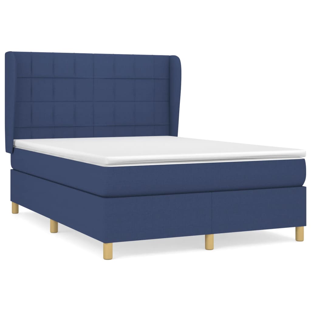 cama box spring con colchon tela azul 140x190 cm bloques con cuadros
