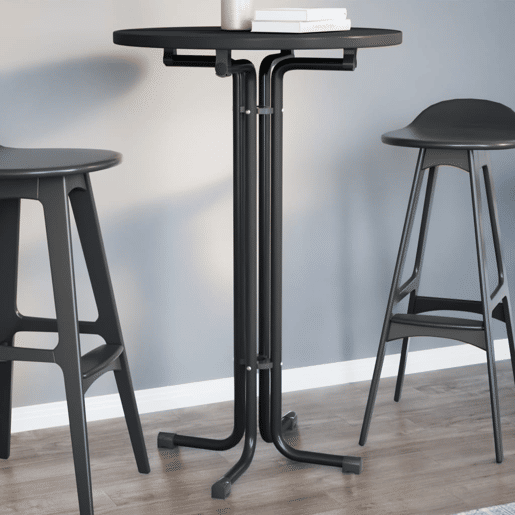 vidaXL Mesa de bar Ø70x110 cm derivados de madeira e aço preto vidaXL Mesa de bar Ø70x110 cm derivados de madeira e aço preto
