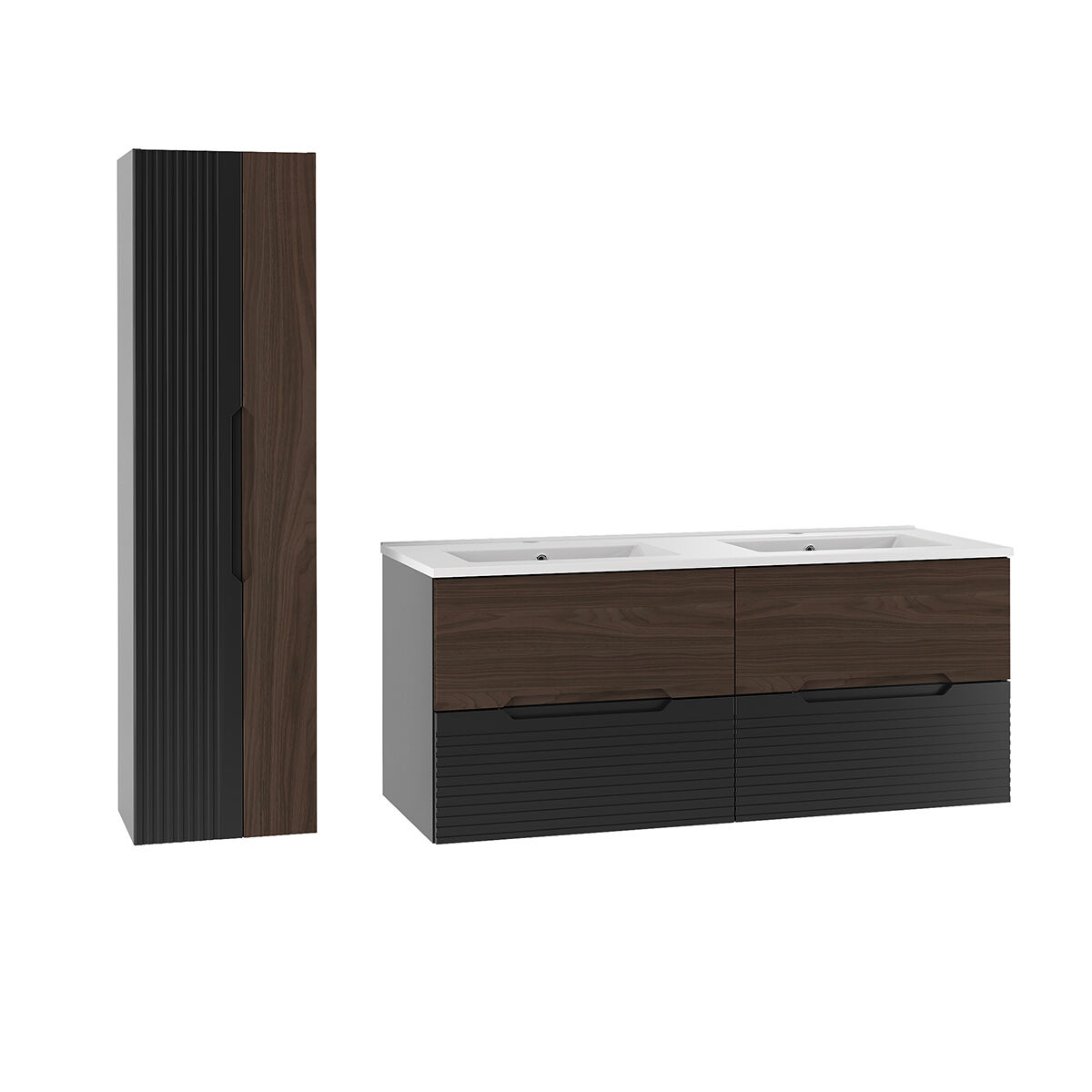 Conjunto de muebles con doble lavabo encastrado y columna Sylla