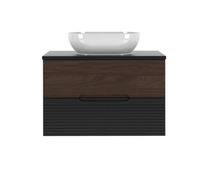 Mueble lavabo individual 80cm Sylla Negro y madera