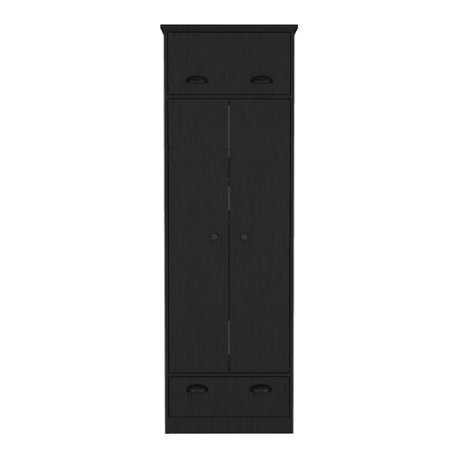 Roupeiro em melamina falkland com 2 portas, 2 prateleiras, 1 varão para roupa, 1 armário superior e 1 gaveta, preto, 179 cm X 59.2 cm X 50 cm