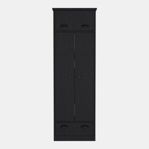 Roupeiro em melamina falkland com 2 portas, 2 prateleiras, 1 varão para roupa, 1 armário superior e 1 gaveta, preto, 179 cm X 59.2 cm X 50 cm