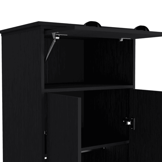 Roupeiro em melamina falkland com 2 portas, 2 prateleiras, 1 varão para roupa, 1 armário superior e 1 gaveta, preto, 179 cm X 59.2 cm X 50 cm