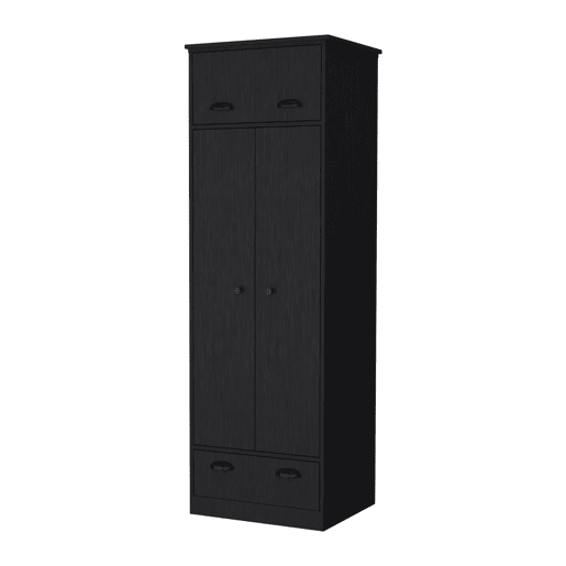 Roupeiro em melamina falkland com 2 portas, 2 prateleiras, 1 varão para roupa, 1 armário superior e 1 gaveta, preto, 179 cm X 59.2 cm X 50 cm