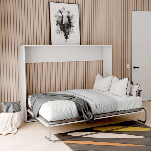 Cama dobrável 135x190 cm Quarto juvenil, cama de hóspedes dobrável horizontal branco fosco Cama dobrável 135x190 cm Quarto juvenil, cama de hóspedes dobrável horizontal branco fosco