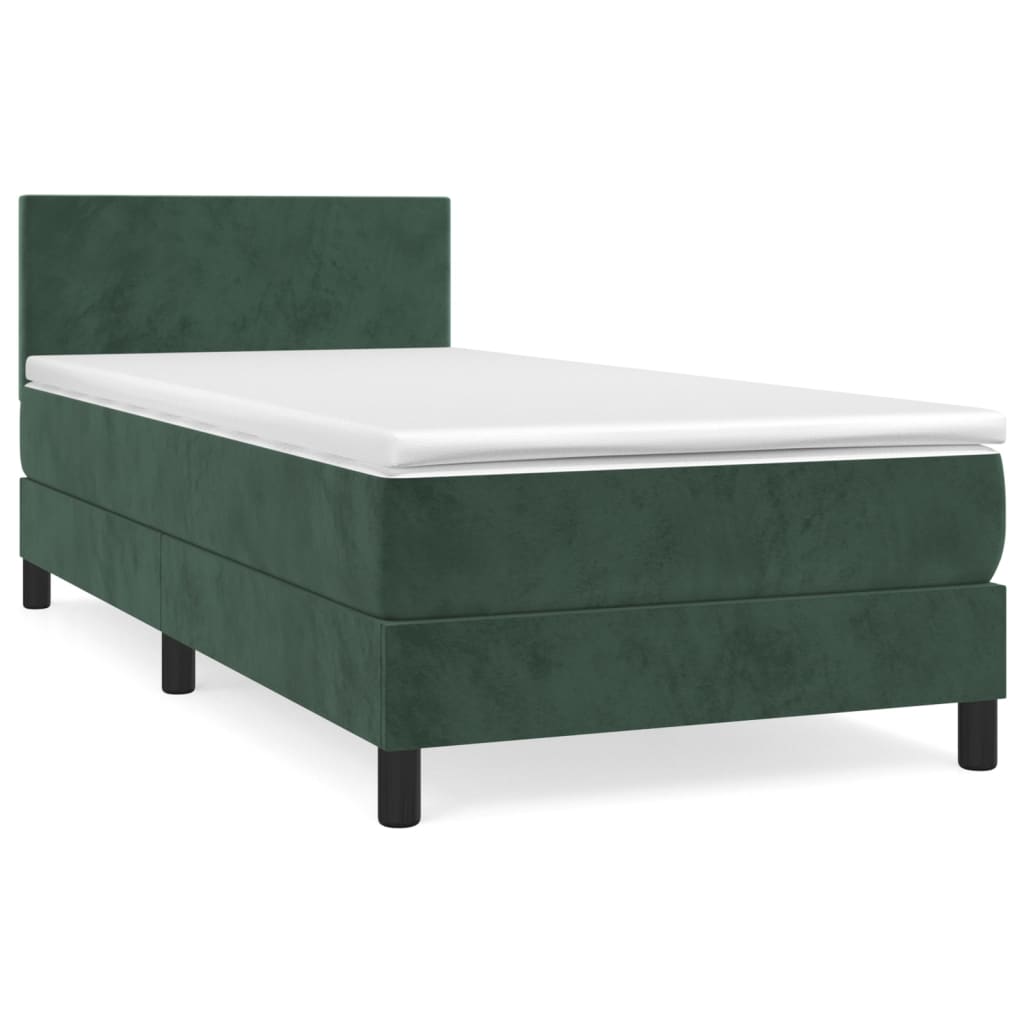Cama box spring con colchón terciopelo verde oscuro 90x200 cm diseño plano