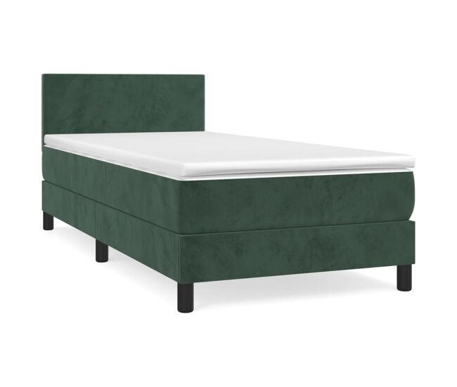 Cama box spring con colchón terciopelo verde oscuro 90x200 cm diseño plano