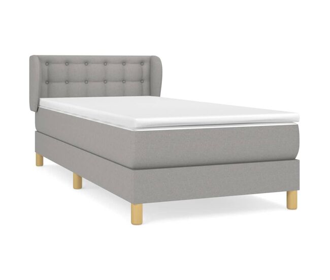 Cama box spring con colchón tela gris claro 80x200 cm botones