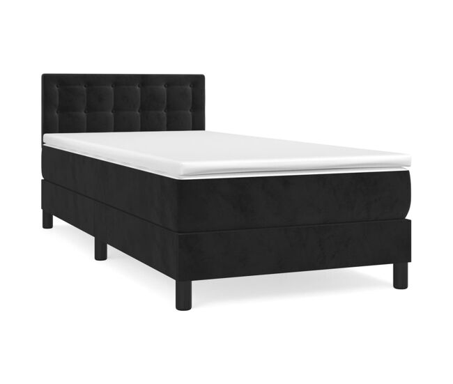 Cama box spring con colchón cuero sintético negro 90x190 cm botones