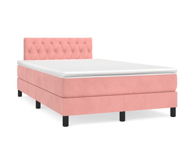 Cama box spring con colchón terciopelo rosa 120x200 cm diseño de botones