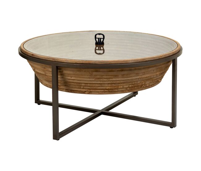 Mesa de centro de madera, metal y cristal marron D102x46