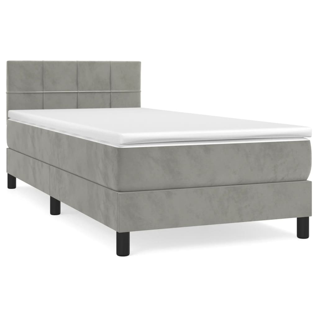 cama box spring con colchon terciopelo gris claro 90x190 cm bloques con cuadros