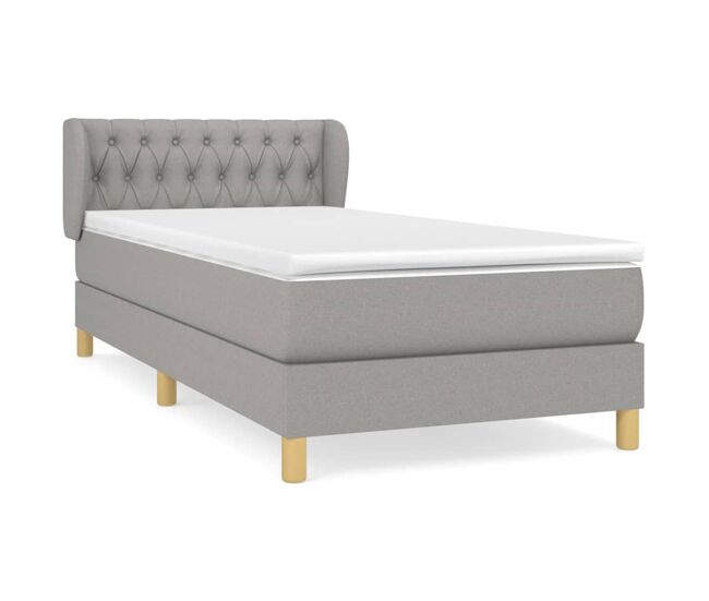 Cama box spring con colchón tela gris claro 90x190 cm diseño de botones