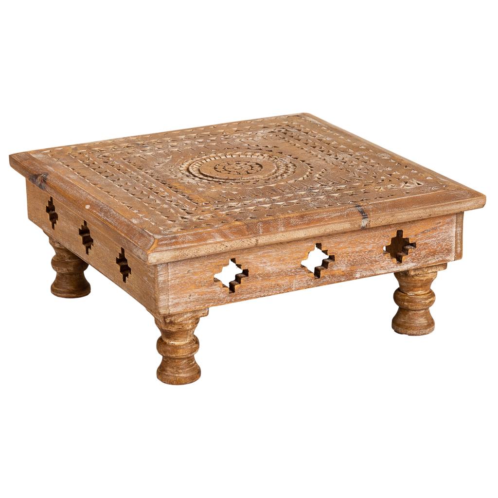 Mesa centro de madera tallada acabado artesanal 33x33