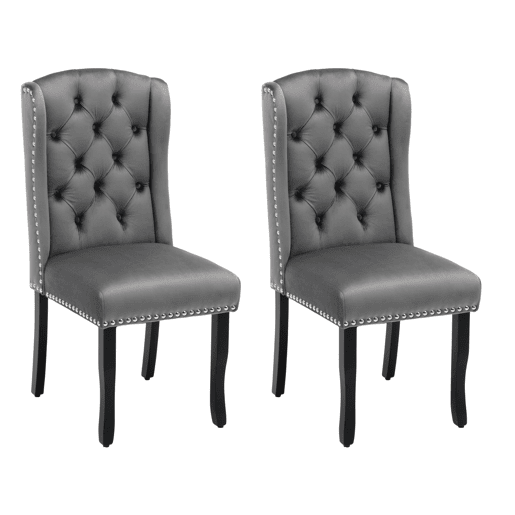 Conjunto de 2 cadeiras de veludo com pernas de carvalho - decoradas com rebites - Cinzento