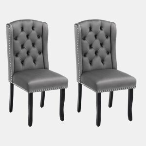 Conjunto de 2 cadeiras de veludo com pernas de carvalho - decoradas com rebites - Cinzento