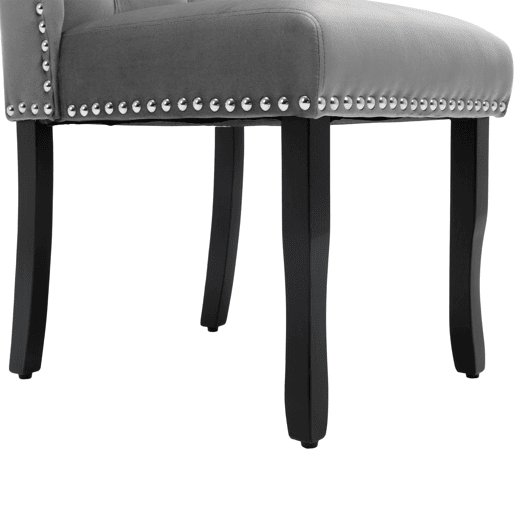 Conjunto de 2 cadeiras de veludo com pernas de carvalho - decoradas com rebites - Cinzento