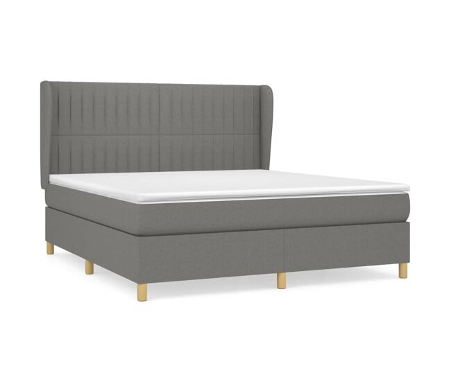Cama box spring con colchón tela gris oscuro 160x200 cm rayas verticales