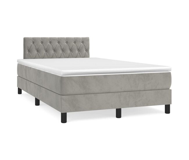 Cama box spring con colchón terciopelo gris claro 120x200 cm diseño de botones