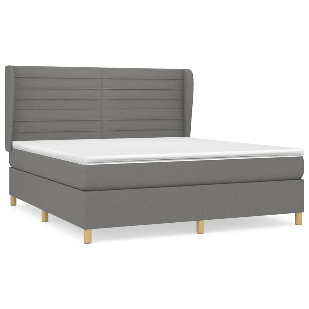 Cama box spring con colchón tela gris oscuro 180x200 cm rayas horizontales