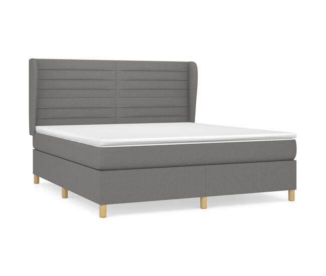 Cama box spring con colchón tela gris oscuro 180x200 cm rayas horizontales