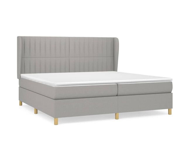 Cama box spring con colchón tela gris claro 200x200 cm rayas verticales