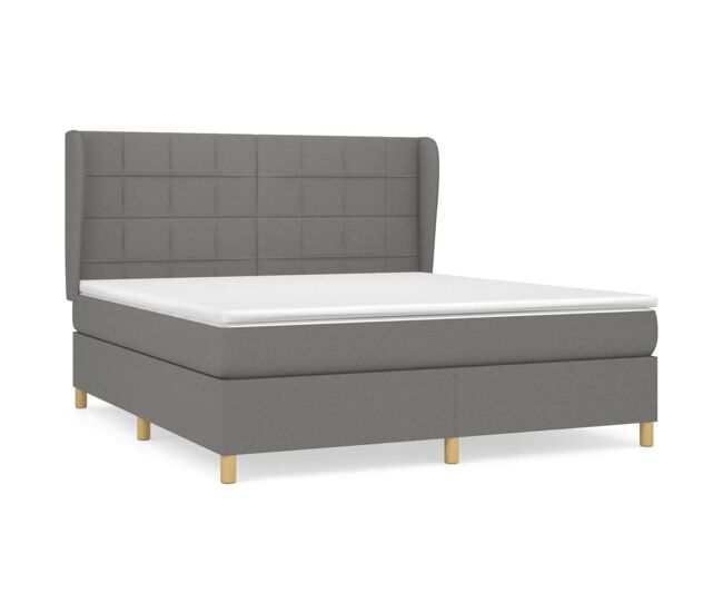 Cama box spring con colchón tela gris oscuro 180x200 cm bloques con cuadros