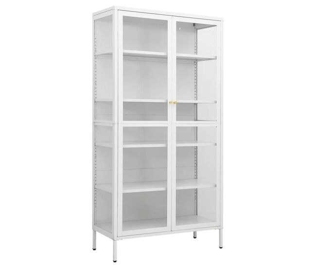 Vidaxl vitrina de acero y vidrio templado blanca 90x40x180 cm