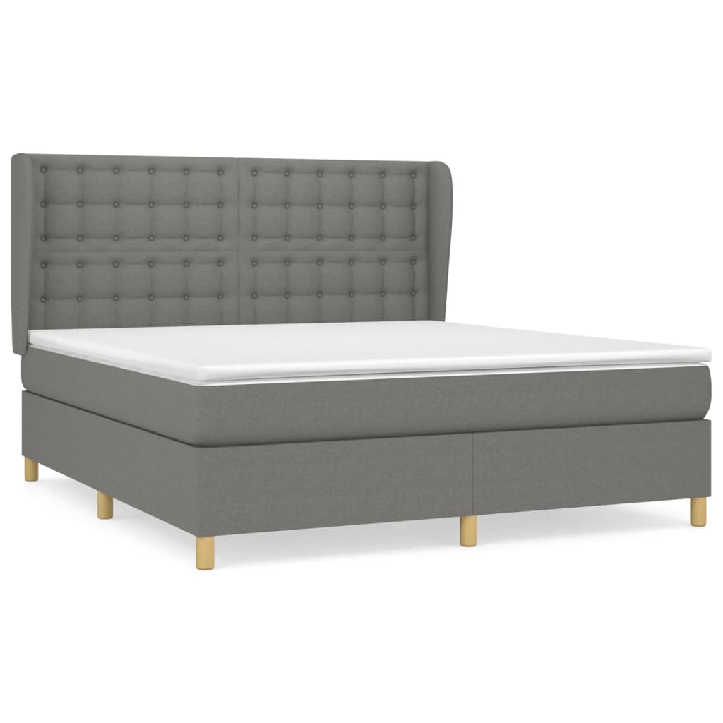 Cama box spring con colchón tela gris oscuro 160x200 cm botones