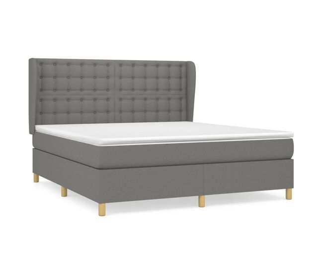 Cama box spring con colchón tela gris oscuro 160x200 cm botones
