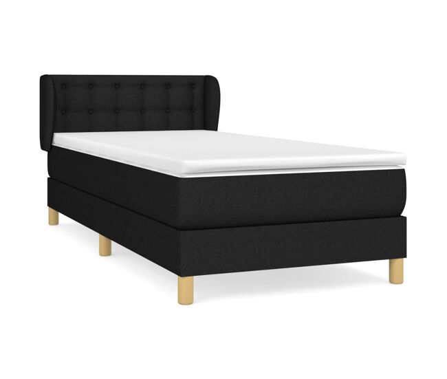 Cama box spring con colchón tela negro 80x200 cm botones