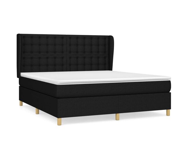 Cama box spring con colchón tela negro 160x200 cm botones