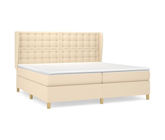 Cama box spring con colchón tela color crema 200x200 cm botones