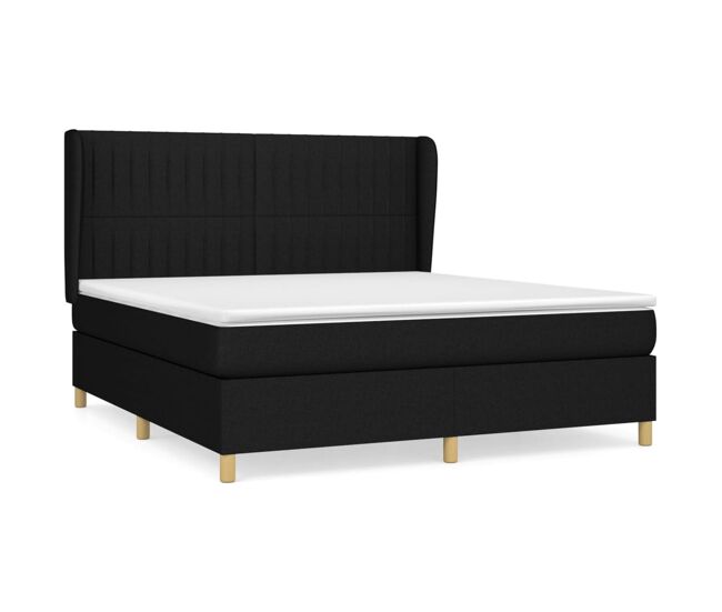 Cama box spring con colchón tela negro 160x200 cm rayas verticales