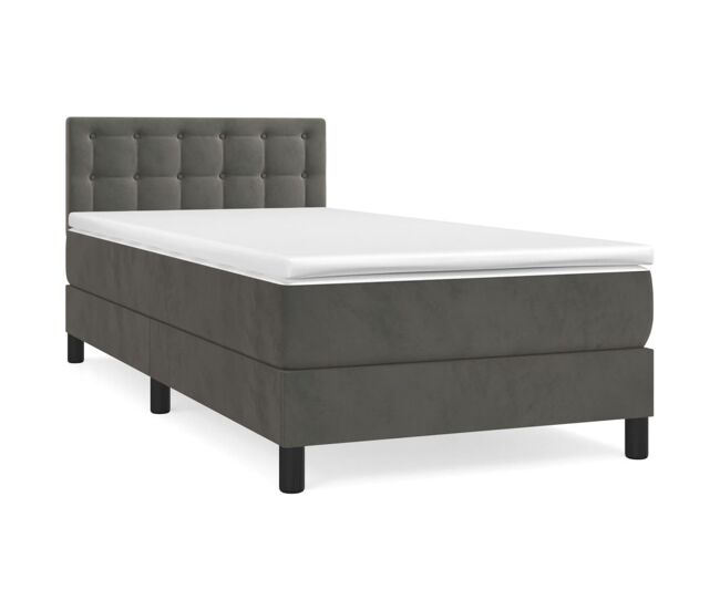 Cama box spring con colchón terciopelo gris oscuro 100x200 cm botones