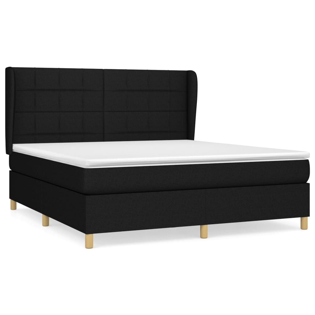 Cama box spring con colchón tela negro 180x200 cm bloques con cuadros