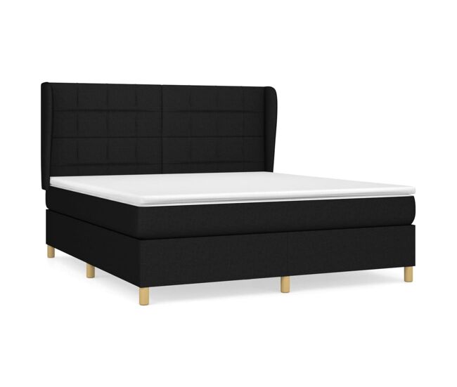 Cama box spring con colchón tela negro 180x200 cm bloques con cuadros