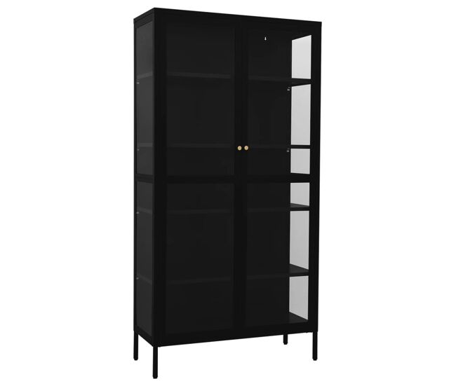 Vidaxl vitrina de acero y vidrio templado negra 90x40x180 cm
