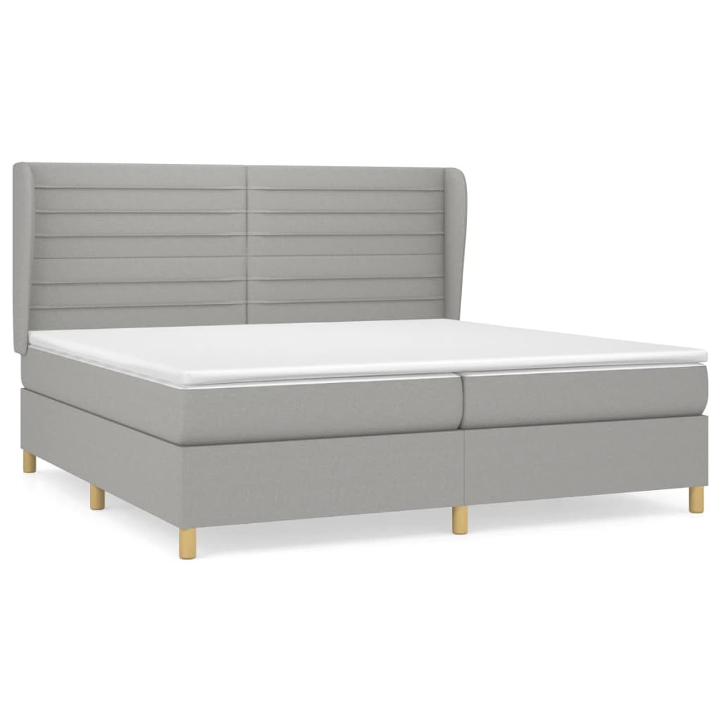 cama box spring con colchon tela gris claro 200x200 cm rayas horizontales