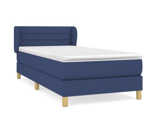 Cama box spring con colchón tela azul 100x200 cm rayas horizontales