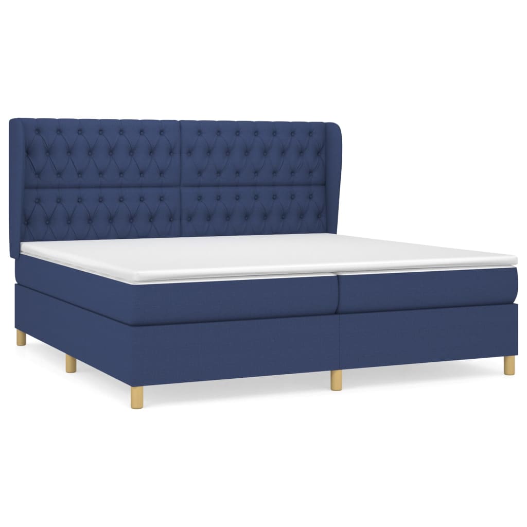 Cama box spring con colchón tela azul 200x200 cm diseño de botones