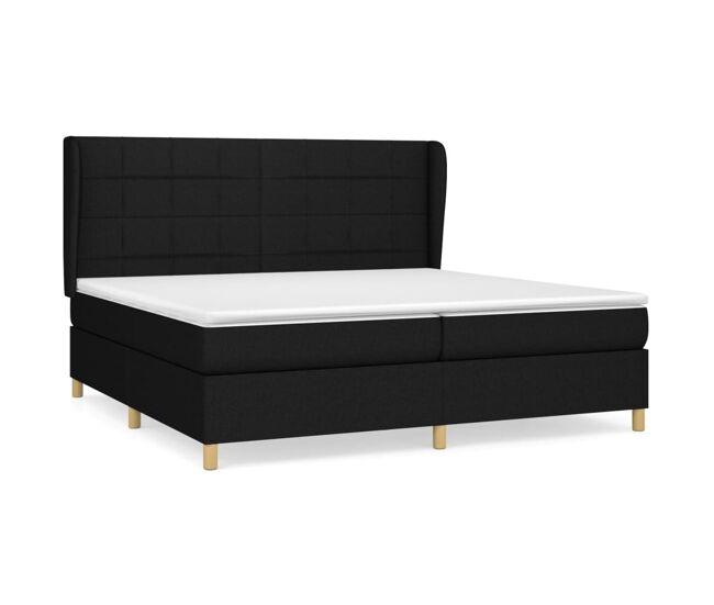 Cama box spring con colchón tela negro 200x200 cm bloques con cuadros