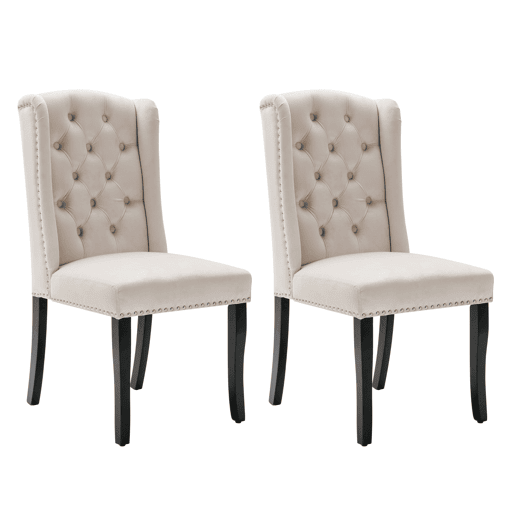 Conjunto de 2 cadeiras de veludo com pernas de carvalho - decoradas com rebites - Bege Conjunto de 2 cadeiras de veludo com pernas de carvalho - decoradas com rebites - Bege