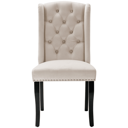 Conjunto de 2 cadeiras de veludo com pernas de carvalho - decoradas com rebites - Bege Conjunto de 2 cadeiras de veludo com pernas de carvalho - decoradas com rebites - Bege