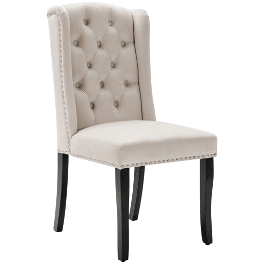 Conjunto de 2 cadeiras de veludo com pernas de carvalho - decoradas com rebites - Bege Conjunto de 2 cadeiras de veludo com pernas de carvalho - decoradas com rebites - Bege